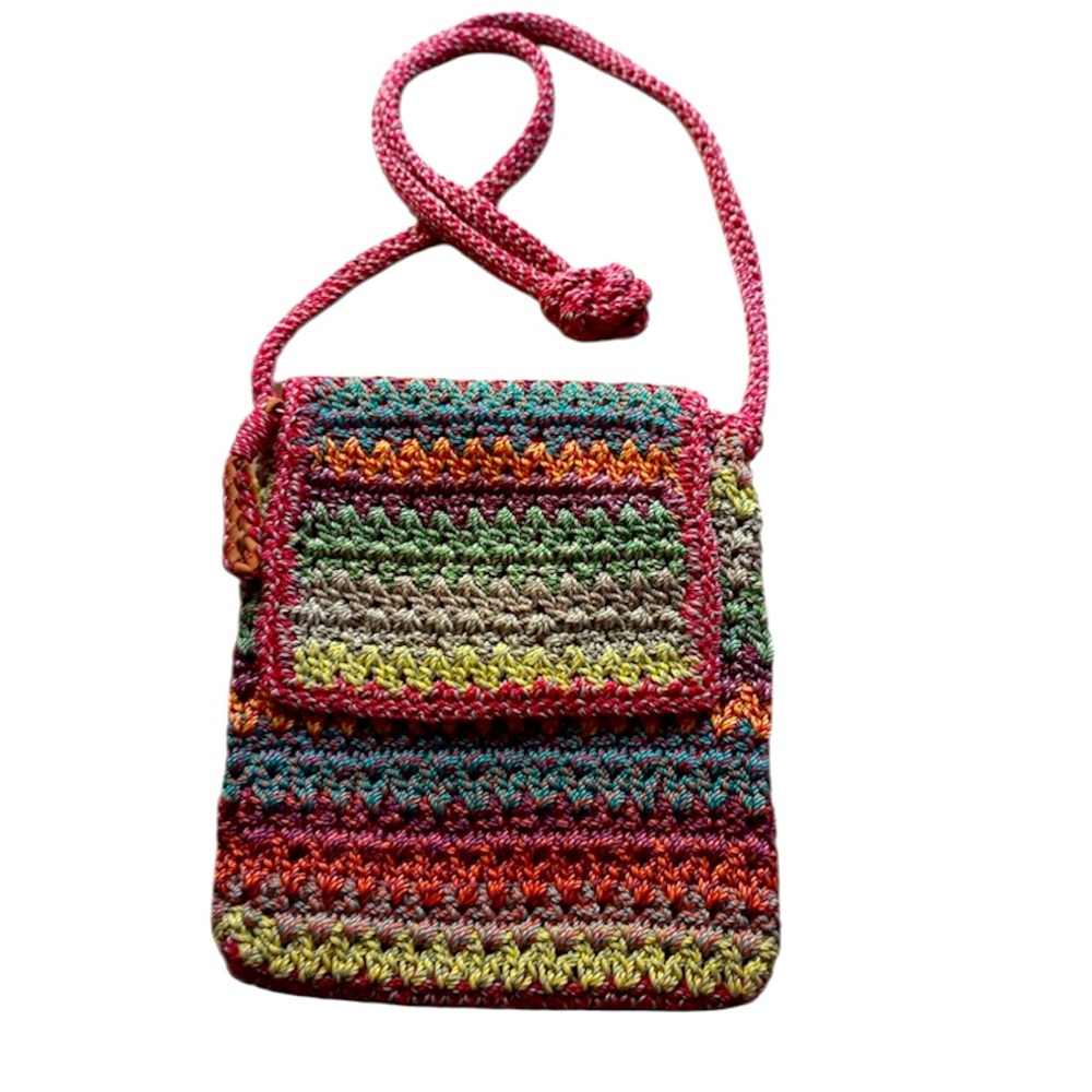 The Sak Rainbow Woven Crochet Crossbody Bag Multicolor Purse Pink Green Boho
